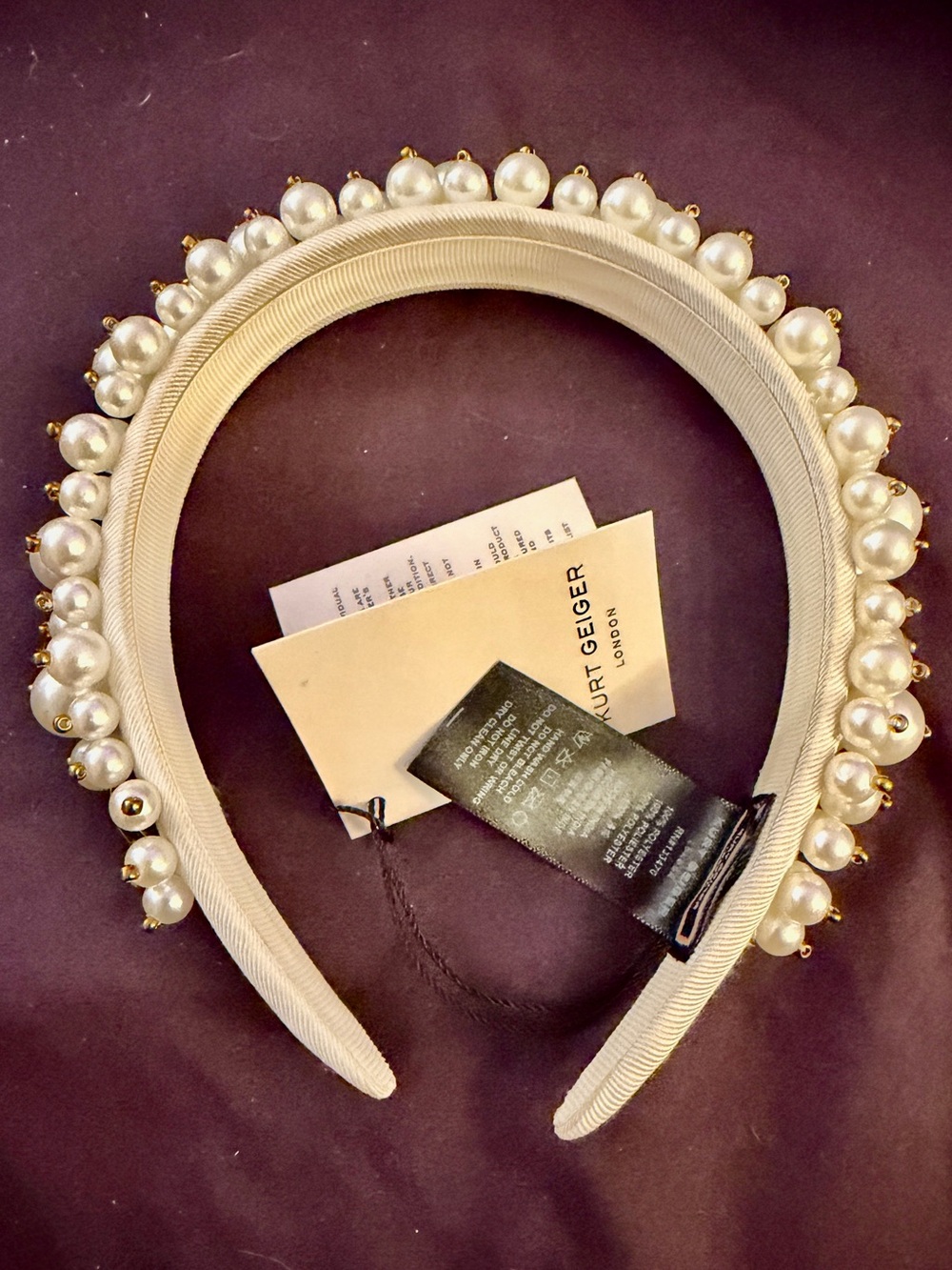 Kurt Geiger Ivory Pearl Embellished Headband with Eagle Head  NWT